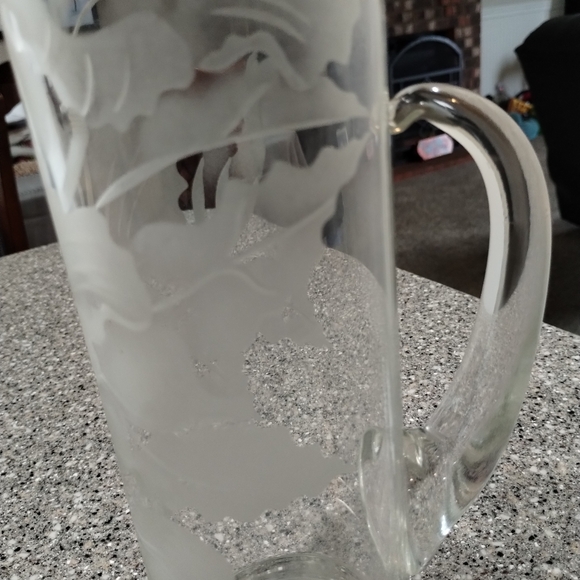VTG West Virginia Etched Glass Orchid or Gazelle flower Empire Cocktail Pitcher - Picture 11 of 13